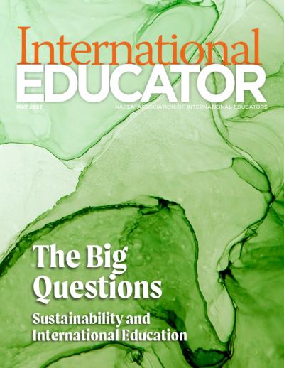 Cover for the May 2022 issue of International Educator. Text says: The Big Questions: Sustainability and International Education