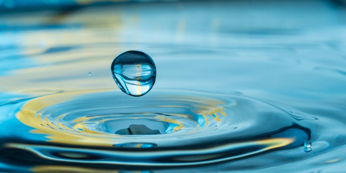 closeup of water droplet and ripple in water