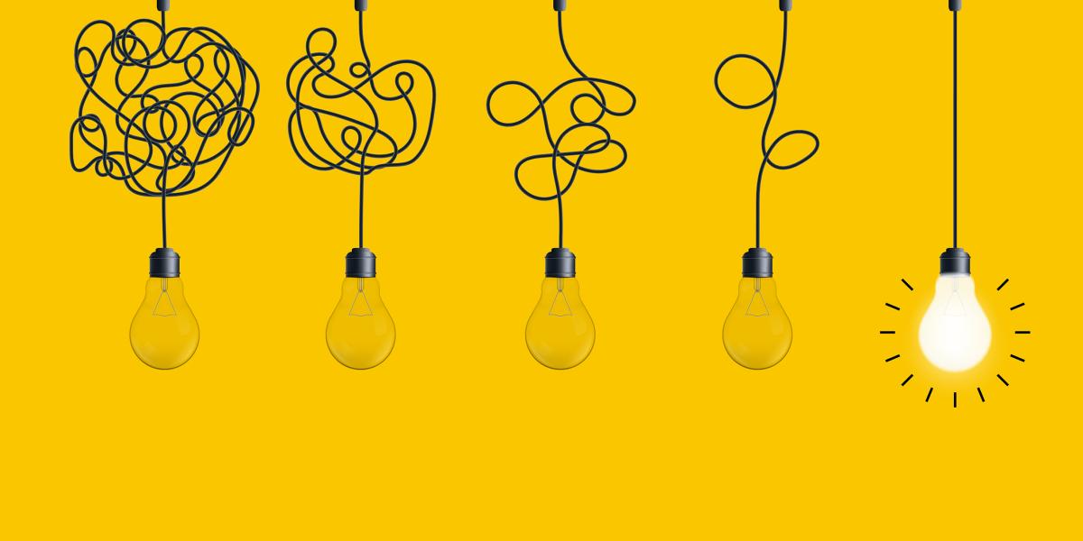 illustration of five light bulbs with tangled courts