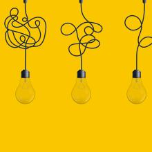 illustration of five light bulbs with tangled courts