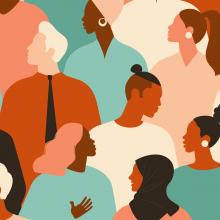 Illustration of layers of people of different ethnicities 