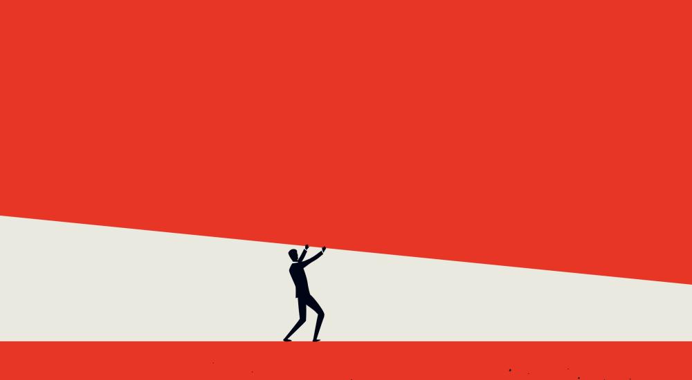 illustration of a person holding up a red object