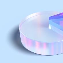 Acrylic 3-D pie chart on a blue background