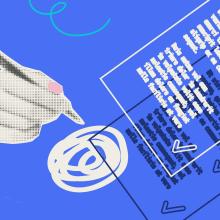 Illustration of a hand signing a form