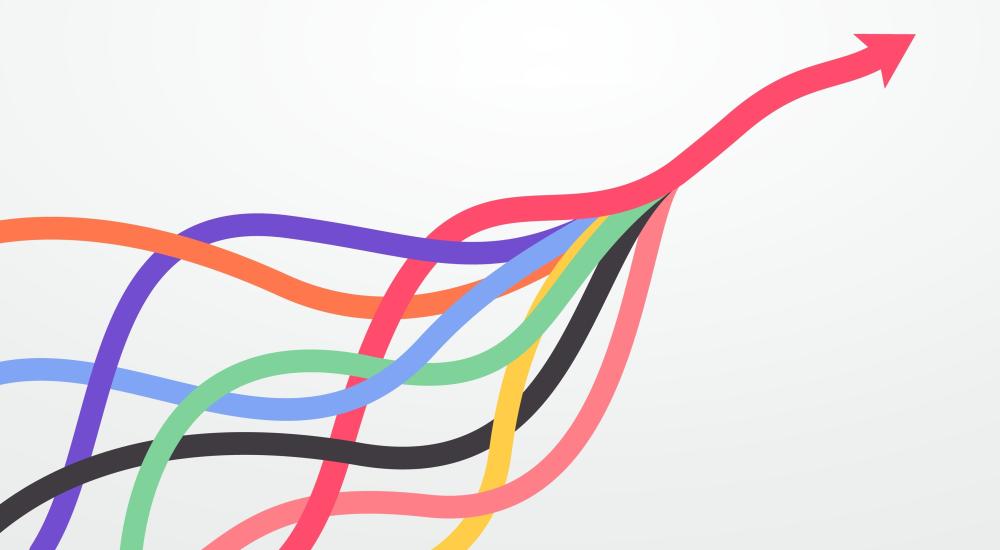 illustration of colored lines becoming one arrow