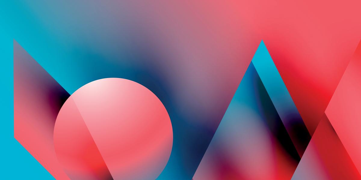 illustration of abstract shapes in shades of pink and blue