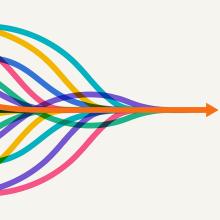 abstract illustration of multicolor arrows converging