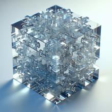 cube made of glass puzzle pieces