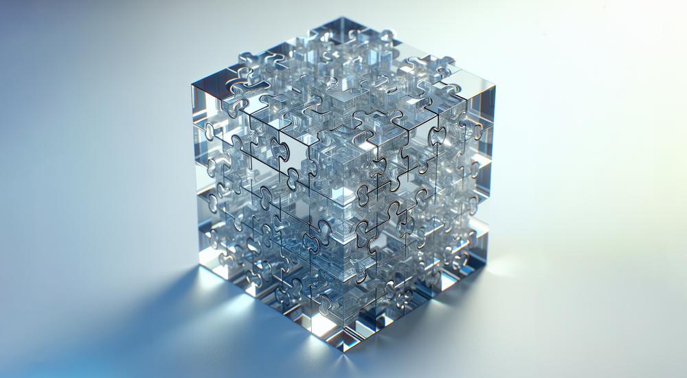 cube made of glass puzzle pieces