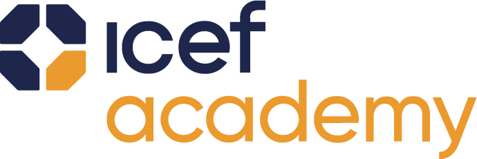 ICEF Academy logo in blue and gold