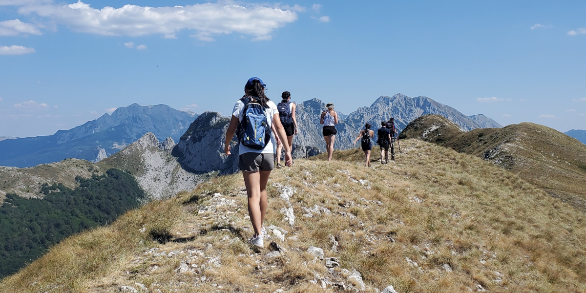 Northwestern study abroad students hike through the mountains in Jabuka